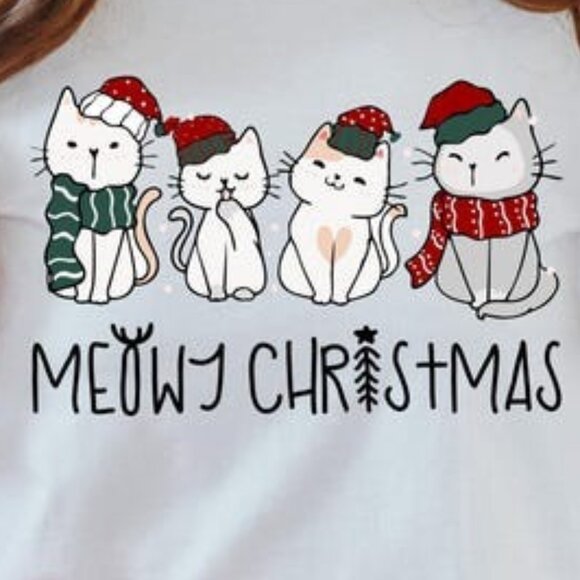 Christmas Cat Graphics T-Shirt, Cat Lover Graphics T-Shirt - Picture 2 of 5